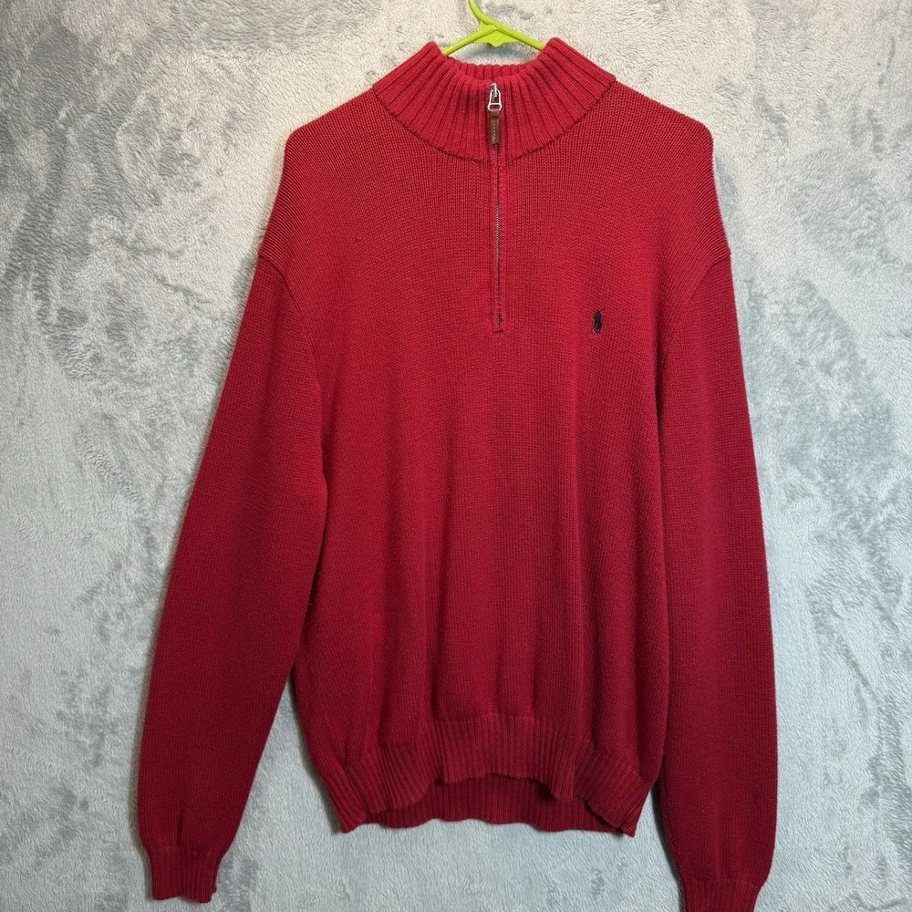 Polo Ralph Lauren 1/4 Zip Pullover Knit Sweater Mens 2XL Pima Cotton Red